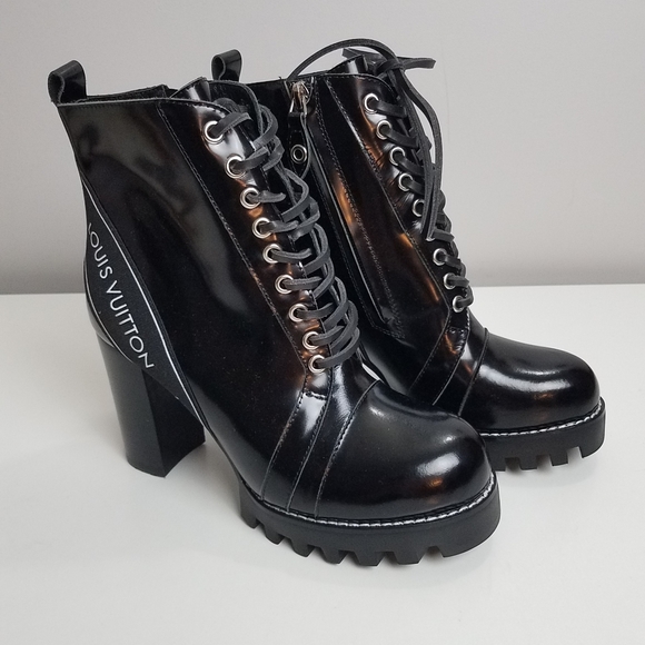 Louis Vuitton Shoes - Louis Vuitton Black Patent Leather Logo Star Trail Ankle Boots Size 39